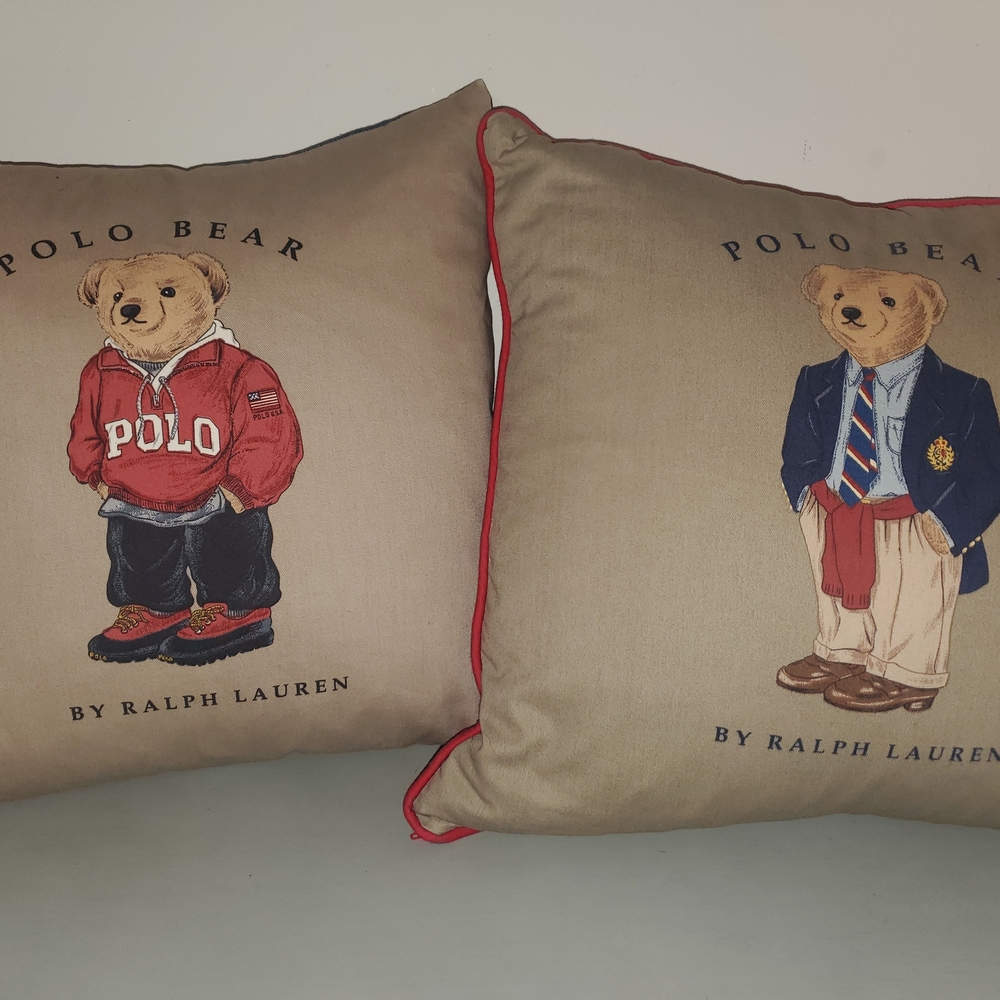 Ralph Lauren Polo Bear Decorative Pillows - Red and Blue - Picture 1 of 6